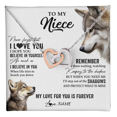Interlocking Hearts Necklace Stainless Steel & Rose Gold Finish | 1 | Personalized To My Niece Necklace From Aunt Uncle Auntie Wolf My Love For You Is Forever Niece Birthday Graduation Christmas Customized Gift Box Message Card | teecentury