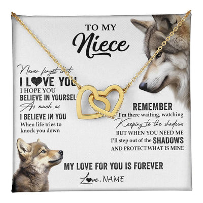 Interlocking Hearts Necklace 18K Yellow Gold Finish | 1 | Personalized To My Niece Necklace From Aunt Uncle Auntie Wolf My Love For You Is Forever Niece Birthday Graduation Christmas Customized Gift Box Message Card | teecentury
