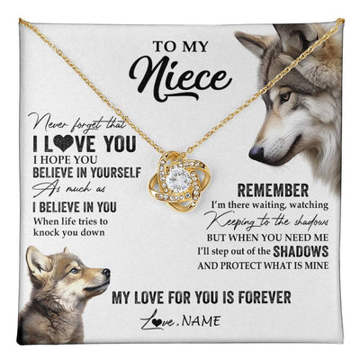 Love Knot Necklace 18K Yellow Gold Finish | 1 | Personalized To My Niece Necklace From Aunt Uncle Auntie Wolf My Love For You Is Forever Niece Birthday Graduation Christmas Customized Gift Box Message Card | teecentury