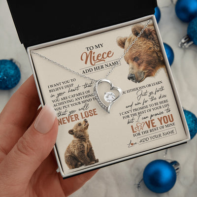 Forever Love Necklace 14K White Gold Finish | 2 | Personalized To My Niece Necklace From Aunt Uncle Auntie You Will Never Lose Bear Niece Birthday Gifts Graduation Christmas Customized Gift Box Message Card | teecentury.myshopify