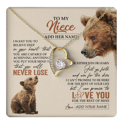 Forever Love Necklace 18K Yellow Gold Finish | 1 | Personalized To My Niece Necklace From Aunt Uncle Auntie You Will Never Lose Bear Niece Birthday Gifts Graduation Christmas Customized Gift Box Message Card | teecentury.myshopify