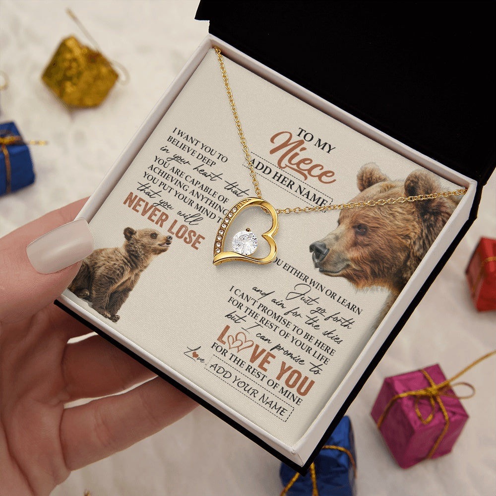 Forever Love Necklace 18K Yellow Gold Finish | 2 | Personalized To My Niece Necklace From Aunt Uncle Auntie You Will Never Lose Bear Niece Birthday Gifts Graduation Christmas Customized Gift Box Message Card | teecentury.myshopify