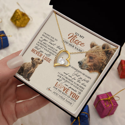 Forever Love Necklace 18K Yellow Gold Finish | 2 | Personalized To My Niece Necklace From Aunt Uncle Auntie You Will Never Lose Bear Niece Birthday Gifts Graduation Christmas Customized Gift Box Message Card | teecentury.myshopify