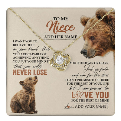 Love Knot Necklace 18K Yellow Gold Finish | 1 | Personalized To My Niece Necklace From Aunt Uncle Auntie You Will Never Lose Bear Niece Birthday Gifts Graduation Christmas Customized Gift Box Message Card | teecentury.myshopify