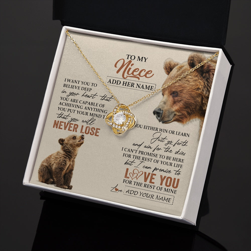 Love Knot Necklace 18K Yellow Gold Finish | 2 | Personalized To My Niece Necklace From Aunt Uncle Auntie You Will Never Lose Bear Niece Birthday Gifts Graduation Christmas Customized Gift Box Message Card | teecentury.myshopify