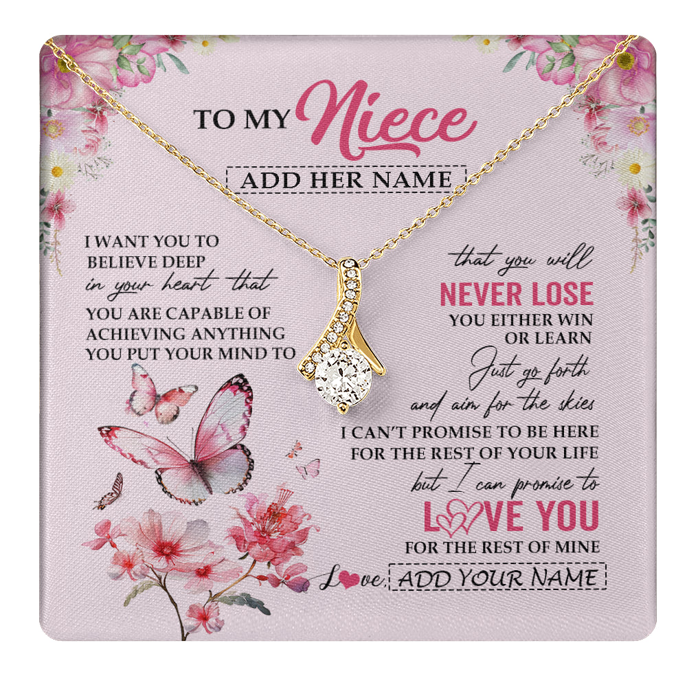 Alluring Beauty Necklace 18K Yellow Gold Finish | 1 | Personalized To My Niece Necklace From Aunt Uncle Auntie You Will Never Lose Butterfly Niece Birthday Gifts Graduation Christmas Custom Gift Box Message Card | teecentury