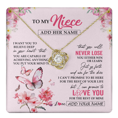 Love Knot Necklace 18K Yellow Gold Finish | 1 | Personalized To My Niece Necklace From Aunt Uncle Auntie You Will Never Lose Butterfly Niece Birthday Gifts Graduation Christmas Custom Gift Box Message Card | teecentury