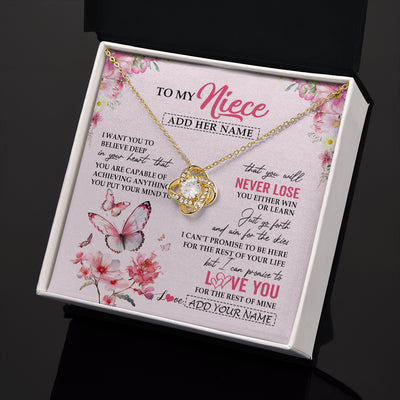 Love Knot Necklace 18K Yellow Gold Finish | 2 | Personalized To My Niece Necklace From Aunt Uncle Auntie You Will Never Lose Butterfly Niece Birthday Gifts Graduation Christmas Custom Gift Box Message Card | teecentury