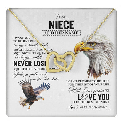 Interlocking Hearts Necklace 18K Yellow Gold Finish | 1 | Personalized To My Niece Necklace From Aunt Uncle Auntie You Will Never Lose Eagle Niece Birthday Gifts Graduation Christmas Customized Gift Box Message Card | teecentury