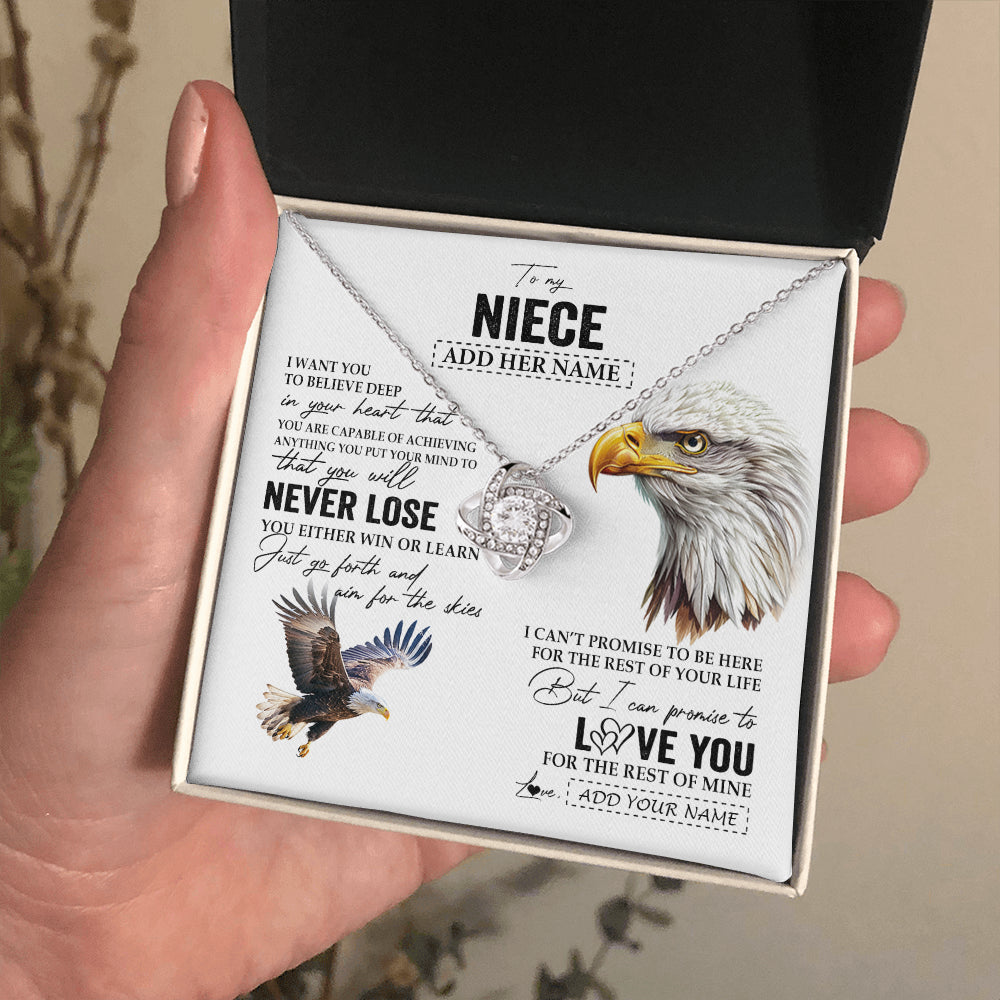 Love Knot Necklace 14K White Gold Finish | 2 | Personalized To My Niece Necklace From Aunt Uncle Auntie You Will Never Lose Eagle Niece Birthday Gifts Graduation Christmas Customized Gift Box Message Card | teecentury