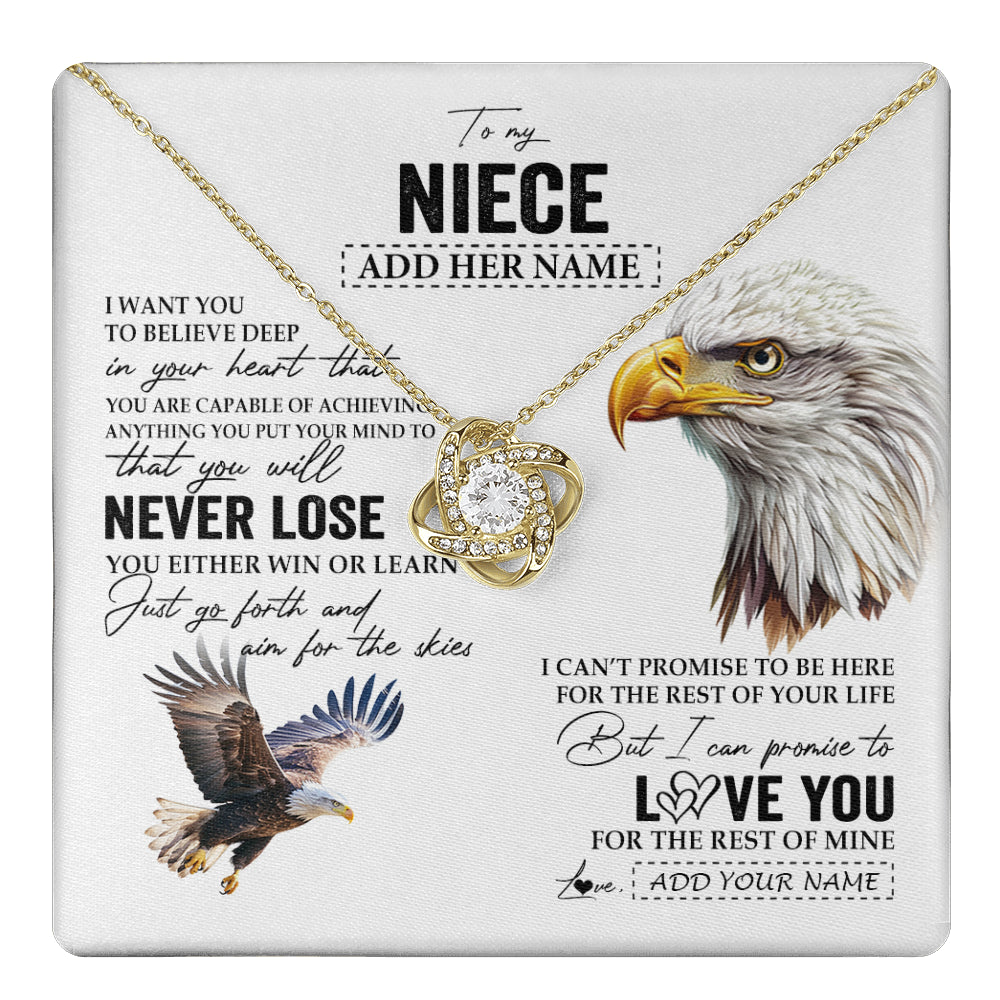 Love Knot Necklace 18K Yellow Gold Finish | 1 | Personalized To My Niece Necklace From Aunt Uncle Auntie You Will Never Lose Eagle Niece Birthday Gifts Graduation Christmas Customized Gift Box Message Card | teecentury