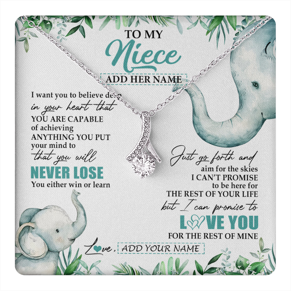 Alluring Beauty Necklace 14K White Gold Finish | 1 | Personalized To My Niece Necklace From Aunt Uncle Auntie You Will Never Lose Elephant Niece Birthday Gifts Graduation Christmas Custom Gift Box Message Card | teecentury