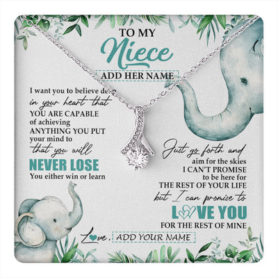 Alluring Beauty Necklace 14K White Gold Finish | 1 | Personalized To My Niece Necklace From Aunt Uncle Auntie You Will Never Lose Elephant Niece Birthday Gifts Graduation Christmas Custom Gift Box Message Card | teecentury