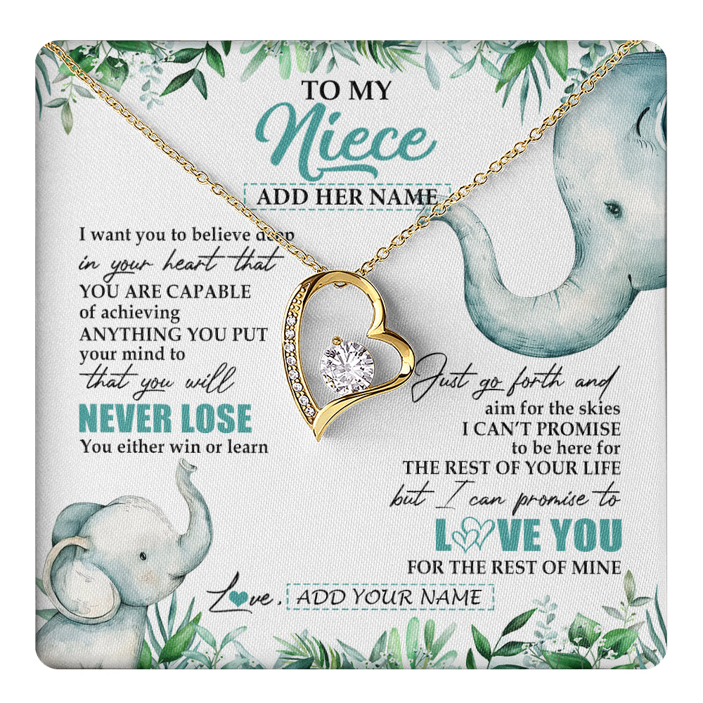 Forever Love Necklace 18K Yellow Gold Finish | 1 | Personalized To My Niece Necklace From Aunt Uncle Auntie You Will Never Lose Elephant Niece Birthday Gifts Graduation Christmas Custom Gift Box Message Card | teecentury