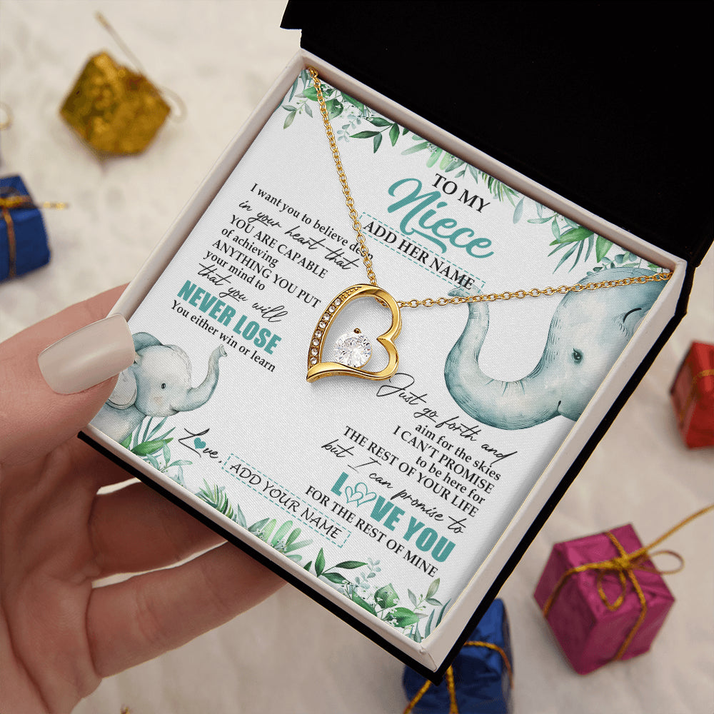 Forever Love Necklace 18K Yellow Gold Finish | 2 | Personalized To My Niece Necklace From Aunt Uncle Auntie You Will Never Lose Elephant Niece Birthday Gifts Graduation Christmas Custom Gift Box Message Card | teecentury