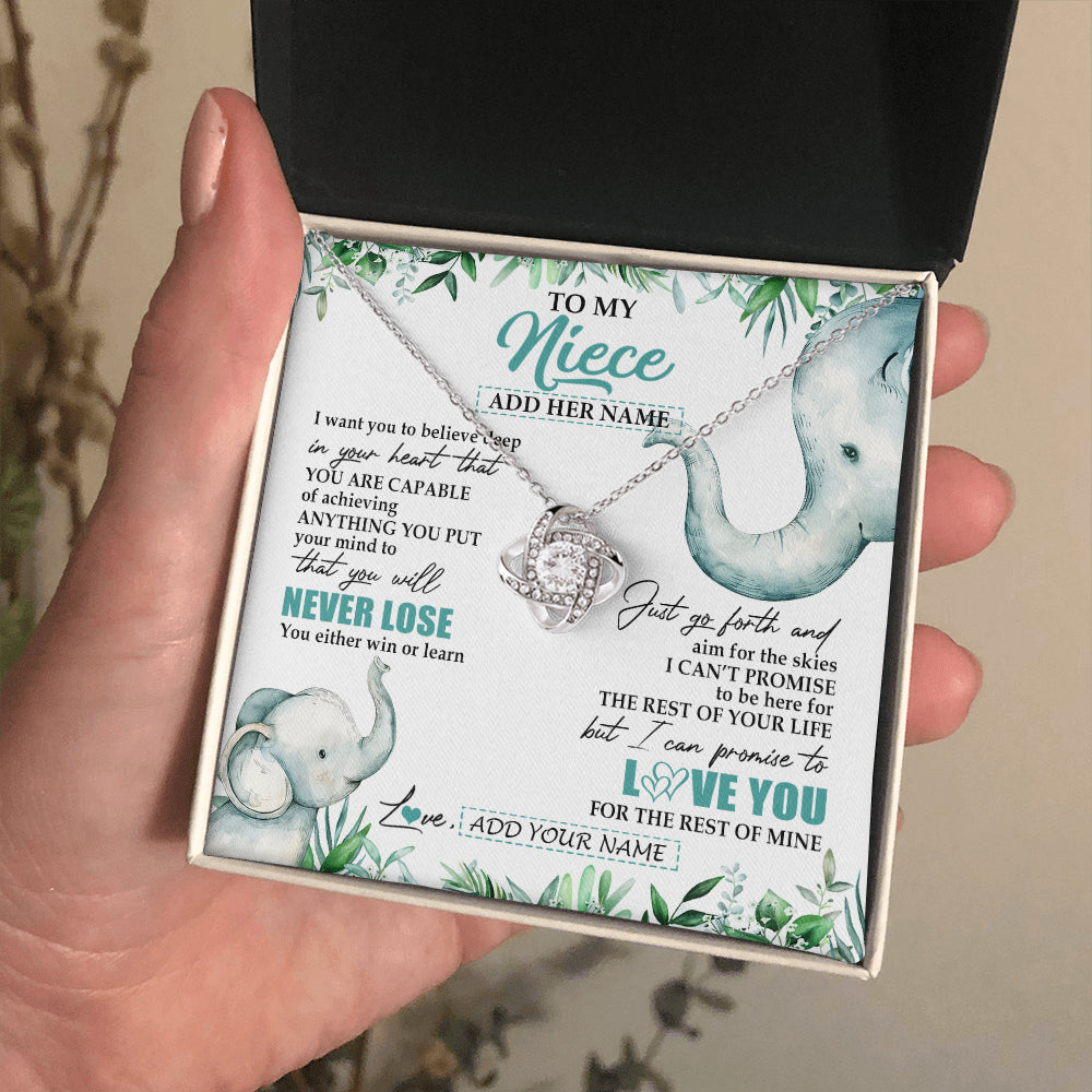 Love Knot Necklace 14K White Gold Finish | 2 | Personalized To My Niece Necklace From Aunt Uncle Auntie You Will Never Lose Elephant Niece Birthday Gifts Graduation Christmas Custom Gift Box Message Card | teecentury