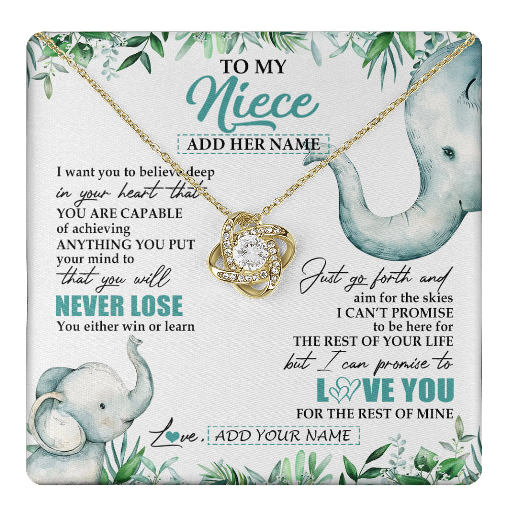Love Knot Necklace 18K Yellow Gold Finish | 1 | Personalized To My Niece Necklace From Aunt Uncle Auntie You Will Never Lose Elephant Niece Birthday Gifts Graduation Christmas Custom Gift Box Message Card | teecentury