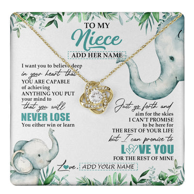 Love Knot Necklace 18K Yellow Gold Finish | 1 | Personalized To My Niece Necklace From Aunt Uncle Auntie You Will Never Lose Elephant Niece Birthday Gifts Graduation Christmas Custom Gift Box Message Card | teecentury