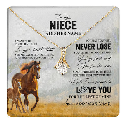 Alluring Beauty Necklace 18K Yellow Gold Finish | 1 | Personalized To My Niece Necklace From Aunt Uncle Auntie You Will Never Lose Horse Niece Birthday Gifts Graduation Christmas Customized Gift Box Message Card | teecentury
