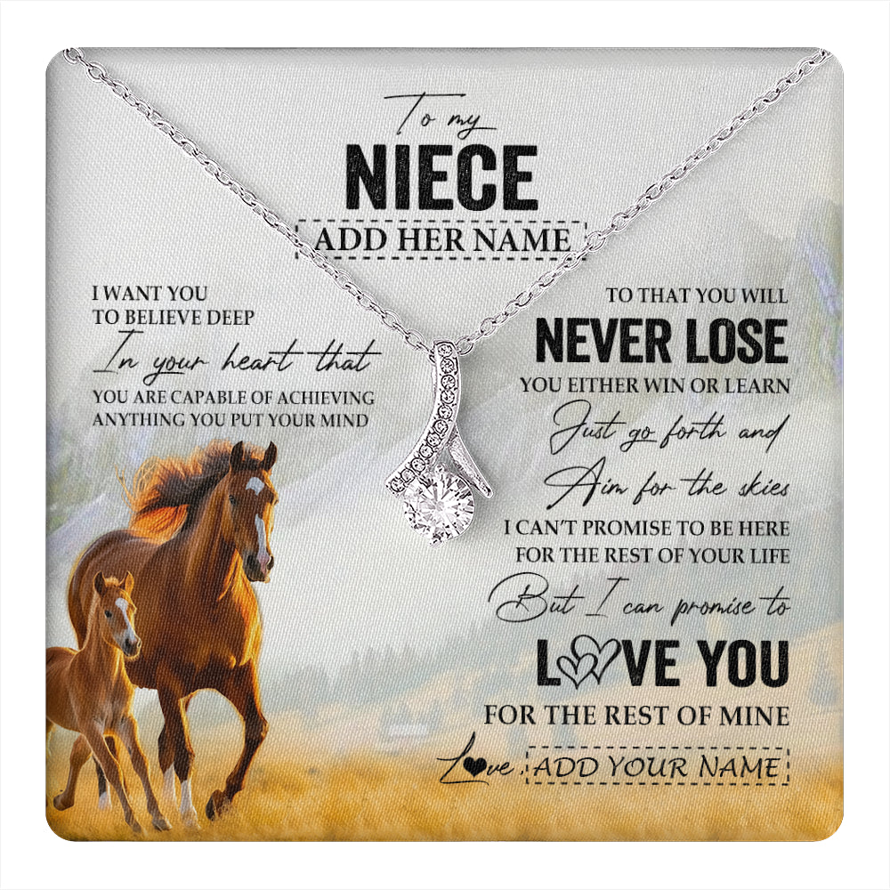Alluring Beauty Necklace 14K White Gold Finish | 1 | Personalized To My Niece Necklace From Aunt Uncle Auntie You Will Never Lose Horse Niece Birthday Gifts Graduation Christmas Customized Gift Box Message Card | teecentury