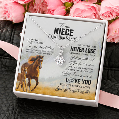 Alluring Beauty Necklace 14K White Gold Finish | 2 | Personalized To My Niece Necklace From Aunt Uncle Auntie You Will Never Lose Horse Niece Birthday Gifts Graduation Christmas Customized Gift Box Message Card | teecentury