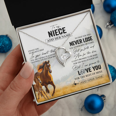 Forever Love Necklace 14K White Gold Finish | 2 | Personalized To My Niece Necklace From Aunt Uncle Auntie You Will Never Lose Horse Niece Birthday Gifts Graduation Christmas Customized Gift Box Message Card | teecentury