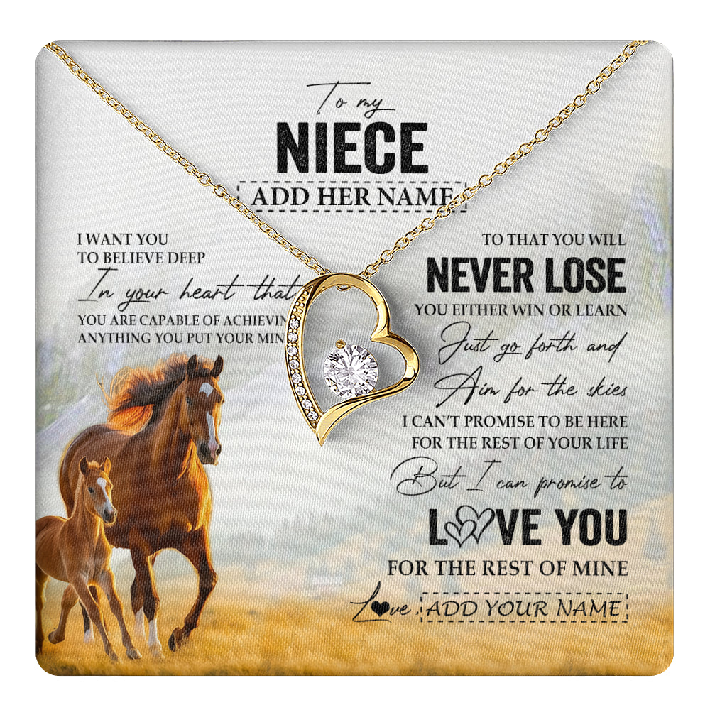 Forever Love Necklace 18K Yellow Gold Finish | 1 | Personalized To My Niece Necklace From Aunt Uncle Auntie You Will Never Lose Horse Niece Birthday Gifts Graduation Christmas Customized Gift Box Message Card | teecentury