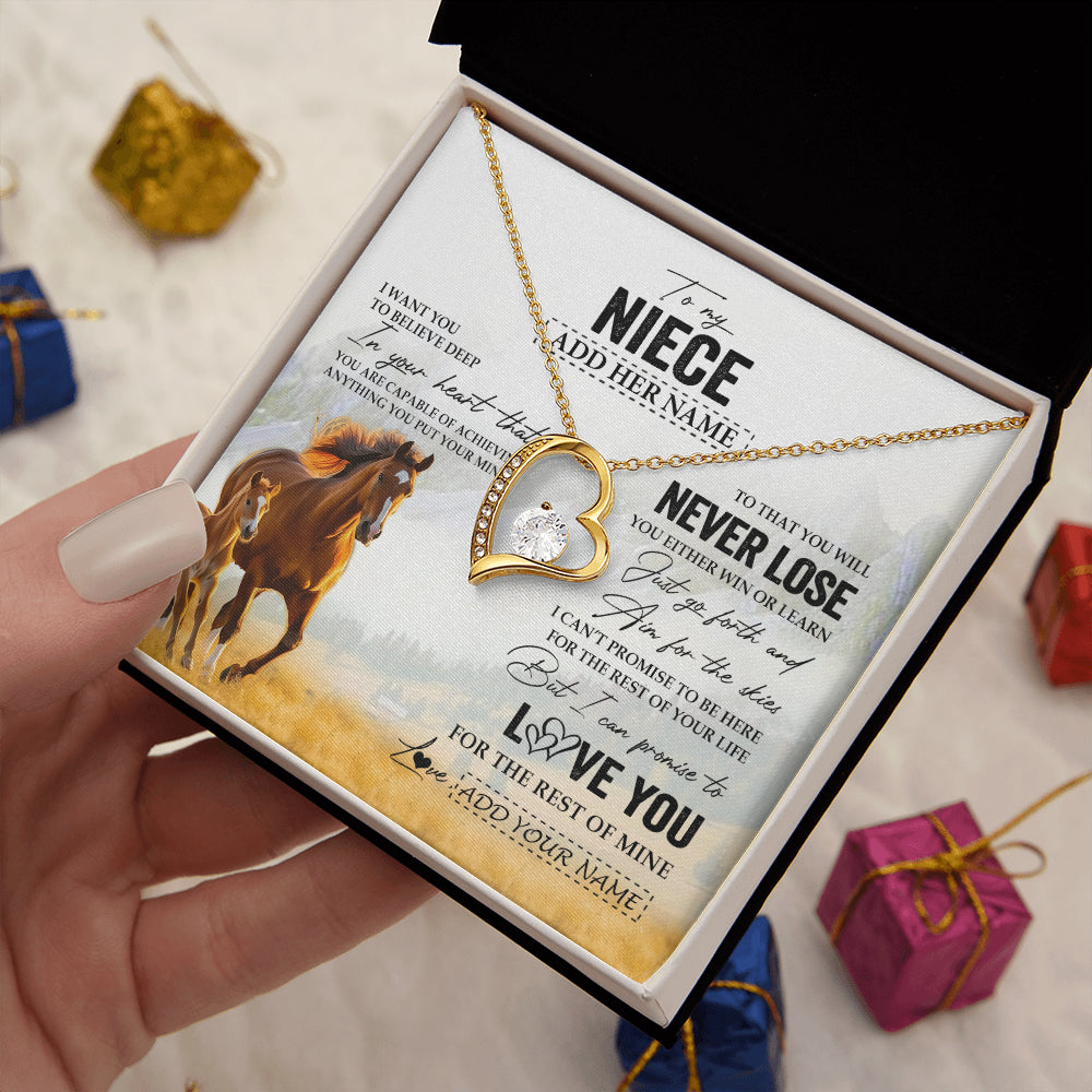 Forever Love Necklace 18K Yellow Gold Finish | 2 | Personalized To My Niece Necklace From Aunt Uncle Auntie You Will Never Lose Horse Niece Birthday Gifts Graduation Christmas Customized Gift Box Message Card | teecentury