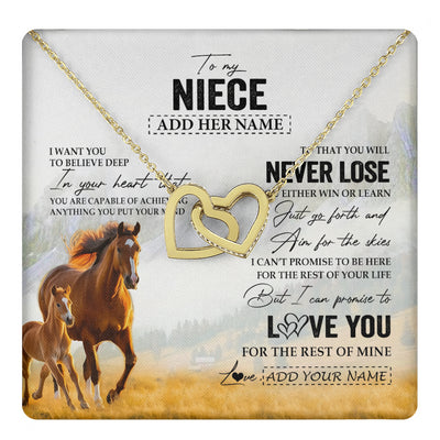 Interlocking Hearts Necklace 18K Yellow Gold Finish | 1 | Personalized To My Niece Necklace From Aunt Uncle Auntie You Will Never Lose Horse Niece Birthday Gifts Graduation Christmas Customized Gift Box Message Card | teecentury