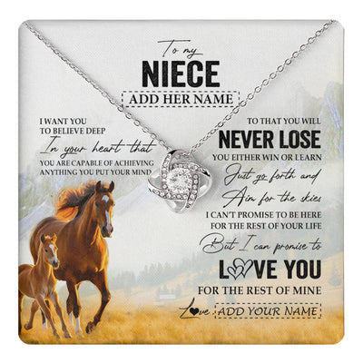 Love Knot Necklace 14K White Gold Finish | 1 | Personalized To My Niece Necklace From Aunt Uncle Auntie You Will Never Lose Horse Niece Birthday Gifts Graduation Christmas Customized Gift Box Message Card | teecentury