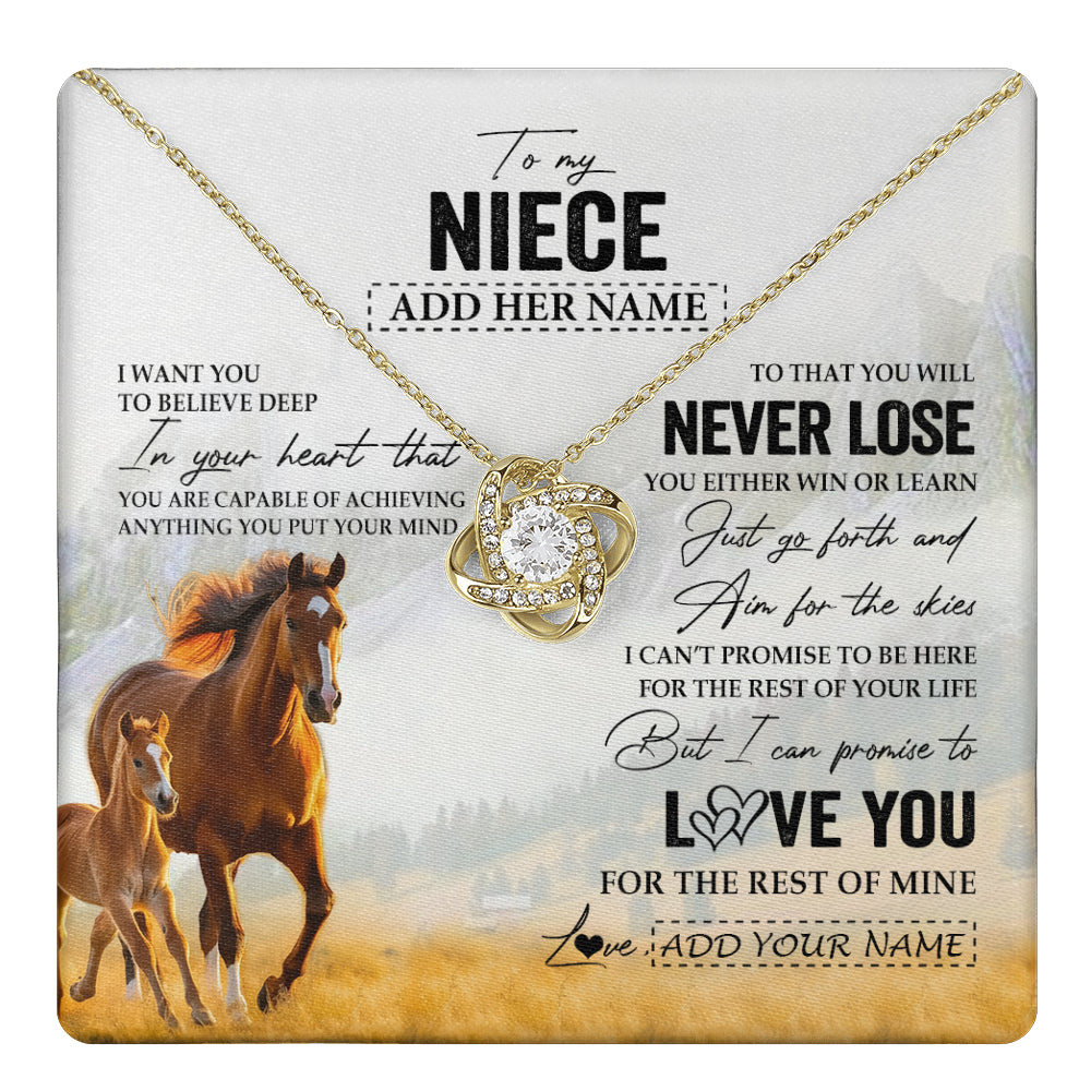 Love Knot Necklace 18K Yellow Gold Finish | 1 | Personalized To My Niece Necklace From Aunt Uncle Auntie You Will Never Lose Horse Niece Birthday Gifts Graduation Christmas Customized Gift Box Message Card | teecentury
