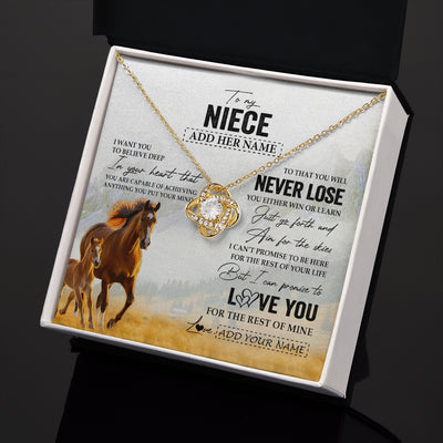 Love Knot Necklace 18K Yellow Gold Finish | 2 | Personalized To My Niece Necklace From Aunt Uncle Auntie You Will Never Lose Horse Niece Birthday Gifts Graduation Christmas Customized Gift Box Message Card | teecentury