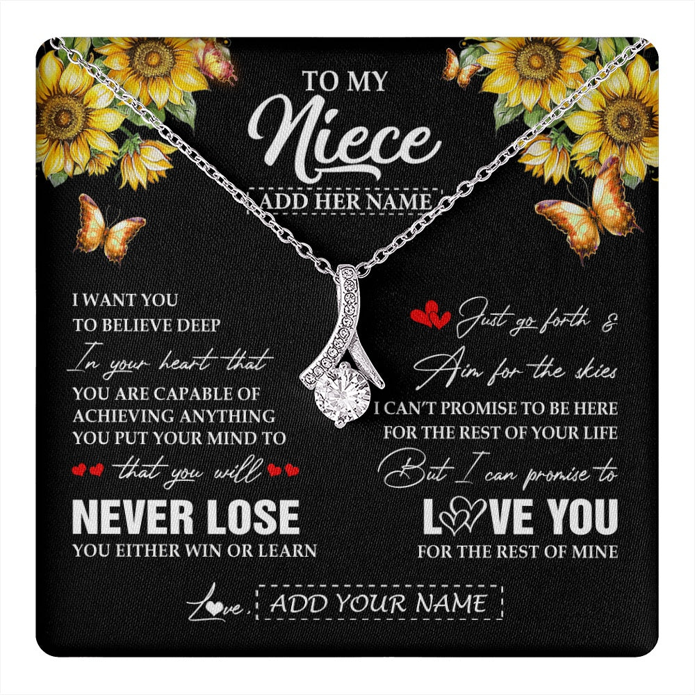 Alluring Beauty Necklace 14K White Gold Finish | 1 | Personalized To My Niece Necklace From Aunt Uncle Auntie You Will Never Lose Sunflower Niece Birthday Gifts Graduation Christmas Custom Gift Box Message Card | teecentury.myshopify