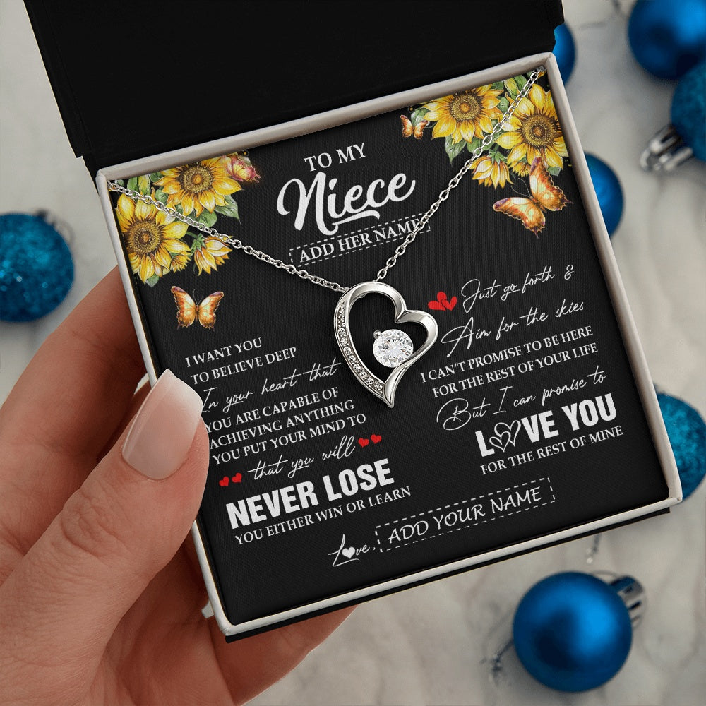 Forever Love Necklace 14K White Gold Finish | 2 | Personalized To My Niece Necklace From Aunt Uncle Auntie You Will Never Lose Sunflower Niece Birthday Gifts Graduation Christmas Custom Gift Box Message Card | teecentury.myshopify