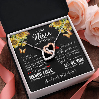 Interlocking Hearts Necklace Stainless Steel & Rose Gold Finish | 2 | Personalized To My Niece Necklace From Aunt Uncle Auntie You Will Never Lose Sunflower Niece Birthday Gifts Graduation Christmas Custom Gift Box Message Card | teecentury.myshopify