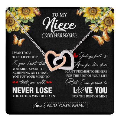 Interlocking Hearts Necklace Stainless Steel & Rose Gold Finish | 1 | Personalized To My Niece Necklace From Aunt Uncle Auntie You Will Never Lose Sunflower Niece Birthday Gifts Graduation Christmas Custom Gift Box Message Card | teecentury.myshopify