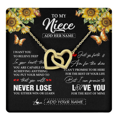 Interlocking Hearts Necklace 18K Yellow Gold Finish | 1 | Personalized To My Niece Necklace From Aunt Uncle Auntie You Will Never Lose Sunflower Niece Birthday Gifts Graduation Christmas Custom Gift Box Message Card | teecentury.myshopify
