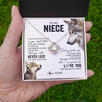 Love Knot Necklace 14K White Gold Finish | 2 | Personalized To My Niece Necklace From Aunt Uncle Auntie You Will Never Lose Wolf Niece Birthday Graduation Christmas Customized Gift Box Message Card | teecentury