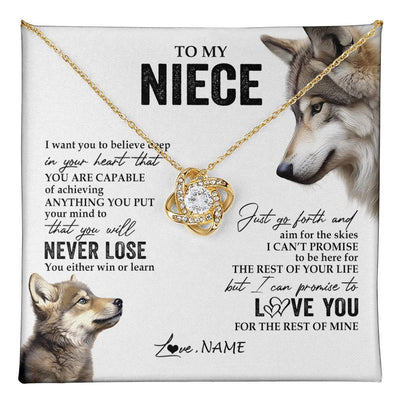 Love Knot Necklace 18K Yellow Gold Finish | 1 | Personalized To My Niece Necklace From Aunt Uncle Auntie You Will Never Lose Wolf Niece Birthday Graduation Christmas Customized Gift Box Message Card | teecentury