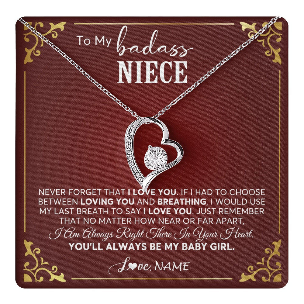 Forever Love Necklace 14K White Gold Finish | 1 | Personalized To My Niece Necklace From Aunt Uncle Auntie You'll Always Be My Niece Birthday Christmas Jewelry Customized Gift Box Message Card | teecentury.myshopify