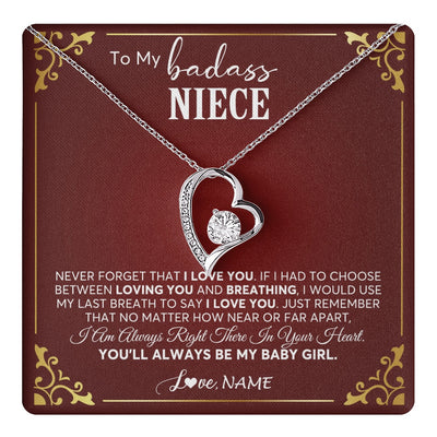 Forever Love Necklace 14K White Gold Finish | 1 | Personalized To My Niece Necklace From Aunt Uncle Auntie You'll Always Be My Niece Birthday Christmas Jewelry Customized Gift Box Message Card | teecentury.myshopify