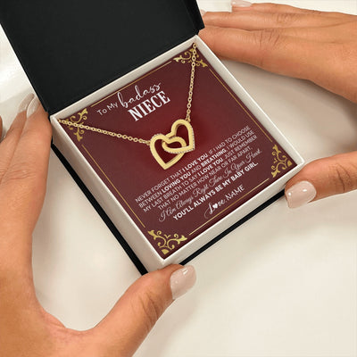 Interlocking Hearts Necklace 18K Yellow Gold Finish | 2 | Personalized To My Niece Necklace From Aunt Uncle Auntie You'll Always Be My Niece Birthday Christmas Jewelry Customized Gift Box Message Card | teecentury.myshopify