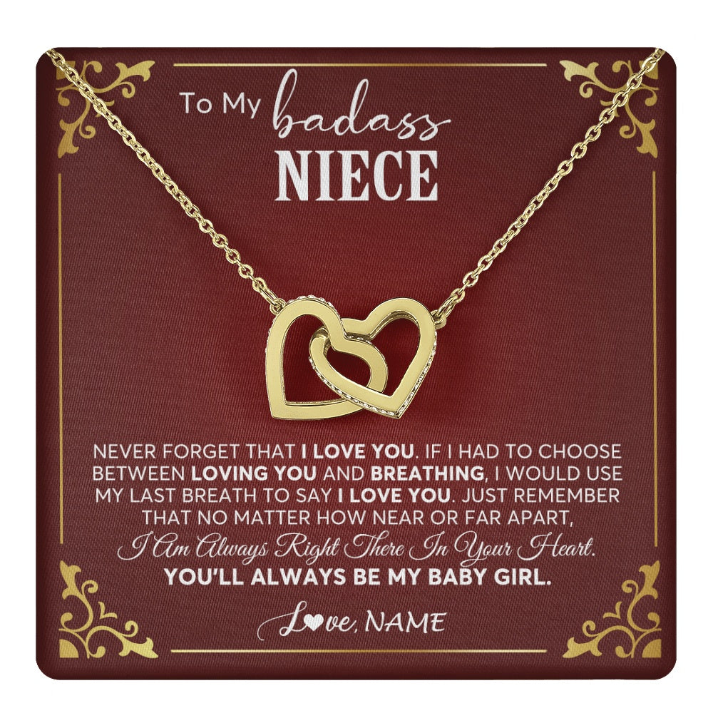 Interlocking Hearts Necklace 18K Yellow Gold Finish | 1 | Personalized To My Niece Necklace From Aunt Uncle Auntie You'll Always Be My Niece Birthday Christmas Jewelry Customized Gift Box Message Card | teecentury.myshopify
