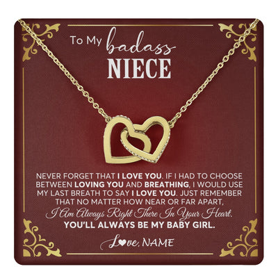 Interlocking Hearts Necklace 18K Yellow Gold Finish | 1 | Personalized To My Niece Necklace From Aunt Uncle Auntie You'll Always Be My Niece Birthday Christmas Jewelry Customized Gift Box Message Card | teecentury.myshopify