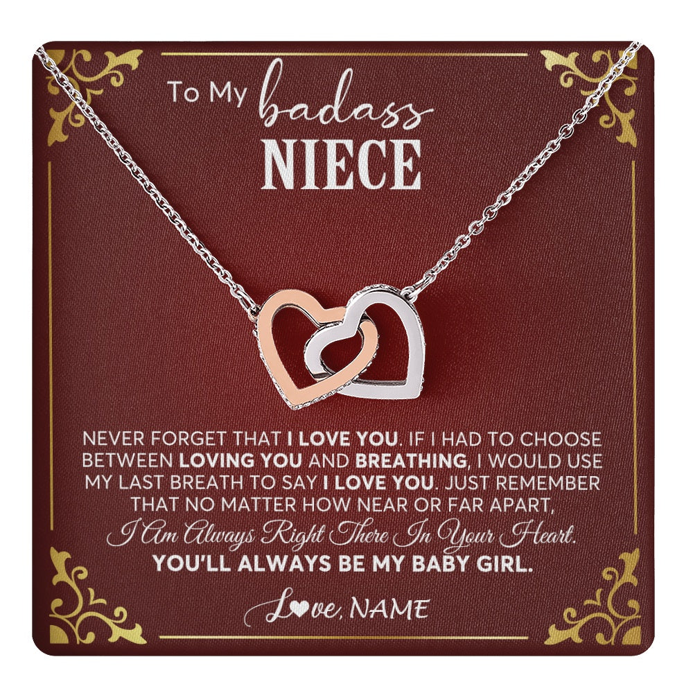 Interlocking Hearts Necklace Stainless Steel & Rose Gold Finish | 1 | Personalized To My Niece Necklace From Aunt Uncle Auntie You'll Always Be My Niece Birthday Christmas Jewelry Customized Gift Box Message Card | teecentury.myshopify