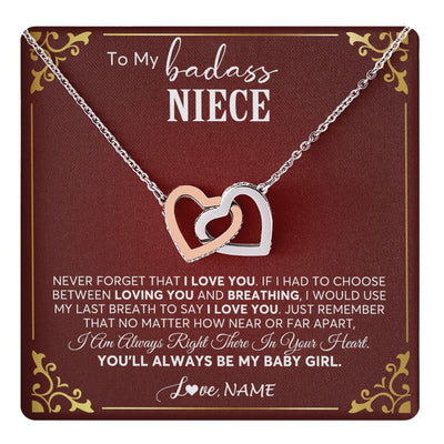 Interlocking Hearts Necklace Stainless Steel & Rose Gold Finish | 1 | Personalized To My Niece Necklace From Aunt Uncle Auntie You'll Always Be My Niece Birthday Christmas Jewelry Customized Gift Box Message Card | teecentury.myshopify