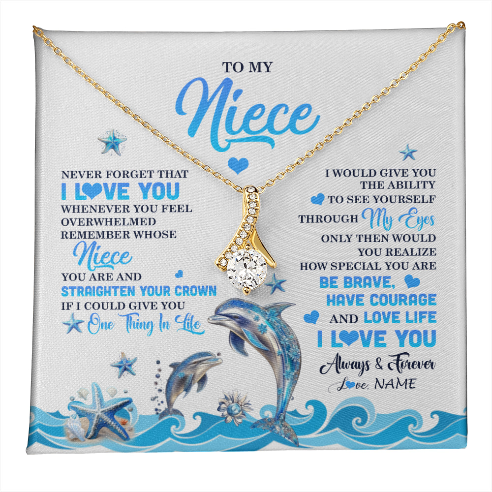 Alluring Beauty Necklace 18K Yellow Gold Finish | 1 | Personalized To My Niece Necklace From Aunt Uncle Dophin Never Forget I Love You Niece Birthday Gifts Jewelry Christmas Customized Gift Box Message Card | teecentury