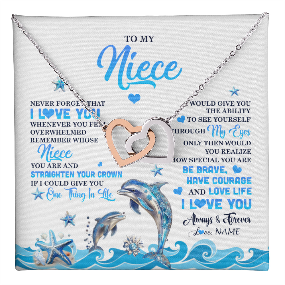 Interlocking Hearts Necklace Stainless Steel & Rose Gold Finish | 1 | Personalized To My Niece Necklace From Aunt Uncle Dophin Never Forget I Love You Niece Birthday Gifts Jewelry Christmas Customized Gift Box Message Card | teecentury