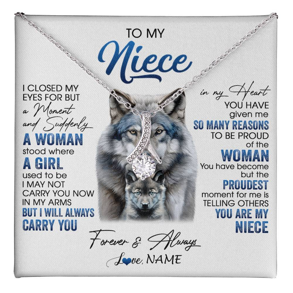 Alluring Beauty Necklace 14K White Gold Finish | 1 | Personalized To My Niece Necklace From Aunt Uncle I Close My Eyes For But A Moment Wolf Niece Birthday Gifts Christmas Customized Gift Box Message Card | teecentury