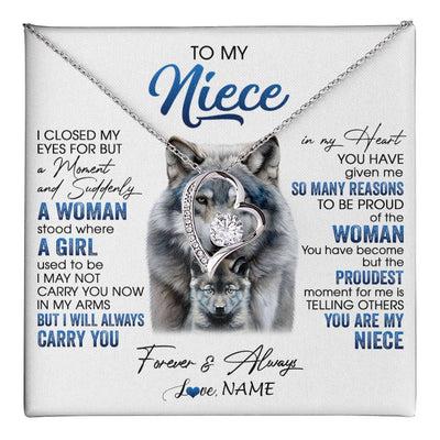Forever Love Necklace 14K White Gold Finish | 1 | Personalized To My Niece Necklace From Aunt Uncle I Close My Eyes For But A Moment Wolf Niece Birthday Gifts Christmas Customized Gift Box Message Card | teecentury